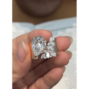 Asymmetric Pear Cut Diamond <b>Ring</b> with Pear Round & Marquise Cluster Stones <b>Thick</b> Wide Band Statement <b>Ring</b> Solid Gold Luxury Mode - Product Image 2