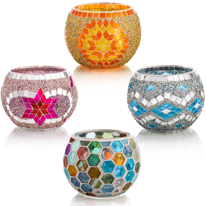 Glass Votive <b>Candle</b> Holders Decorative <b>Tealight</b> <b>Candle</b> Bowls with Colorful Mosaic Design Home Decor Weddings Parties Festival - Product Image 4