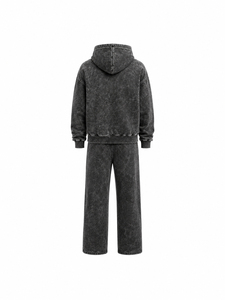 Ensemble de survêtement unisexe ample en molleton 100 % coton, style vintage délavé à l'acide, avec sweat à capuche et pantalon évasé, personnalisable avec logo - Product Image 2
