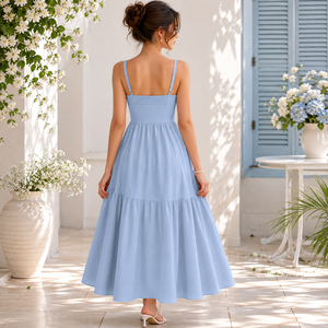 Women's Sky Blue Bow Front Tiered Maxi Dress Adjustable Straps Sleeveless Natural Waist Casual Party Summer Elegant Fashion - Product Image 4