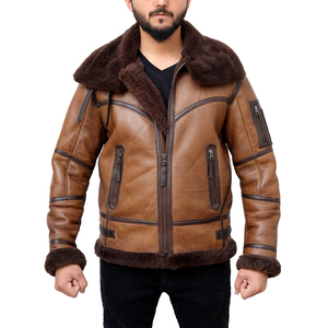 Warm Winter Men Shearling Leather <b>Jacket</b> Turn Down Collar Full Zip Outdoor Wear Wind Resistant Shearling Leather <b>Jacket</b> For Men - Product Image 1