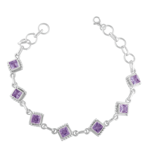 Pulsera Clásica de Plata 925 con Perlas de Agua Dulce y Eslabones Geométricos con Bisel de Amatista para Uso Diario Femenino - Product Image 5