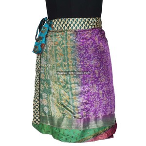 Vintage Silk Sari Women Wear Two Layer <b>Beach</b> Wear <b>Wrap</b> Around Reversible Mini Skirt Dress Magic Bohemian Boho Hippie Gypsy Mini - Product Image 3