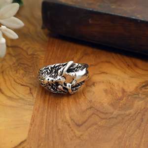 Anillo de latón con cabeza de animal para hombre, estilo vintage, plata, león, lobo, anillo llamativo, venta al por mayor, joyería para motociclistas y punk - Product Image 2