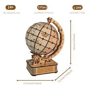 Globo Terrestre 3D in Legno Tagliato al Laser, Kit Educativo Fai-da-Te, Regalo di Natale Artigianale per Bambini, Giocattolo Decorativo in Plastica da Assemblare - Product Image 2