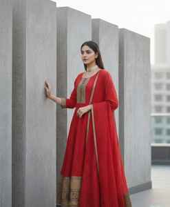 Ensemble 3 pièces de robes décontractées de haute qualité pour femmes, avec longue robe et dupatta en mousseline orné de broderies, idéal pour l'été et l'hiver - Product Image 3