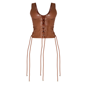 Camisa corta de piel sintética para mujer, Top de cuero PU informal de manga corta, conjunto elegante de ropa de calle para damas modernas - Product Image 1