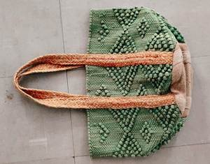 <b>Beaded</b> Geometric Eco-Friendly Jute Tote Bag Women Casual Shoulder Strap Bohemian Beach Open Top Two Handles - Product Image 6