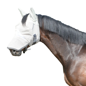 Masque anti-mouches pour chevaux, couleur rouge, en maille douce, léger, ajustement confortable, protection des yeux et des oreilles, prix bas, réglable - Product Image 5