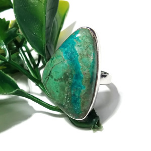 Natural Chrysocolla Gemstone <b>Ring</b> in 925 Sterling Silver <b>Ring</b> Adjustable Blue Green Statement <b>Ring</b> for Women - Product Image 1