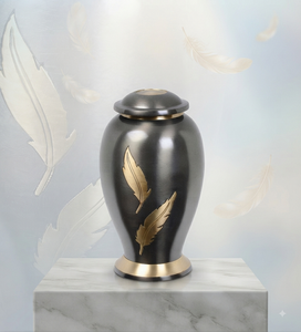 Urne funéraire en aluminium avec motif gravé feuille d'or, pour cendres humaines, vente en gros, urne commémorative pour adulte - Product Image 1