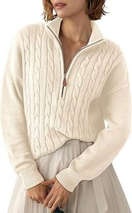 Pulls pour femmes Automne Hiver 2026 à quart de zip décontractés en tricot torsadé côtelé - Product Image 4