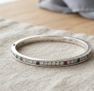 925 Sterling <b>Silver</b> Trendy Unisex Bangle Colorful Zircon Pave Adjustable <b>Bracelet</b> with Round Brilliant Cut for Gift Party - Product Image 1