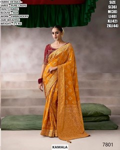 Sari pour femme Myra Rani Heritage Fendy en crêpe brodé, traditionnel, pour mariage et fêtes d'hiver, infroissable et anti-humidité - Product Image 2