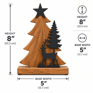 Wooden <b>Christmas</b> <b>Tree</b> Sculpture With Deer And Pine Silhouette Rustic <b>Tabletop</b> Decor For Winter Holiday Home Decoration - Product Image 5