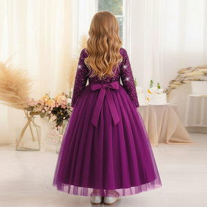 Elegante Vestido de Princesa Morado de Terciopelo con Lentejuelas Bordadas y Cuello en V para Niñas, Vestido de Fiesta, Venta al Por Mayor, OEM, ODM - Product Image 2