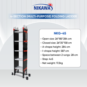 Nikawa EN131 Modern NVLG-45 4-Section Aluminum Industrial Folding <b>Ladder</b> 12ft Multi-Position Home Supermarket Warehouse Use - Product Image 2