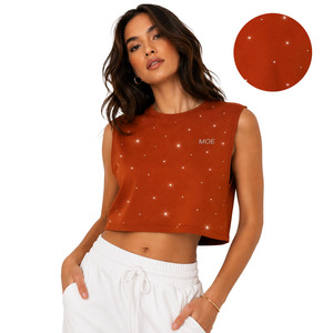 High End <b>Rhinestone</b> Scattered Crystal Muscle Crop <b>Top</b> Trendy Casual women's shirt Custom Logo Sparkly Festive Streetwear Tank - Product Image 1