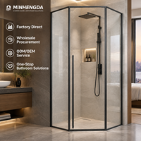 Pintu Kamar Mandi Pivot Kaca Tempered 8mm Berbingkai Berlian dengan Finishing Elektroplating Baja Tahan Karat 304 untuk Kamar Mandi Hotel