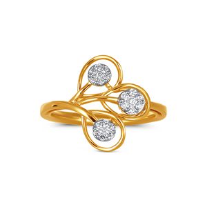 Anillo en espiral inspirado en la naturaleza de oro amarillo macizo de 14 quilates, diamantes redondos engastados en pavé, delicado diseño de hojas florales, joyería elegante para mujer - Product Image 1
