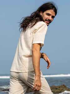 Camisa Casual de Manga Corta para Hombre con Motivo de Pangolín Estampado a Mano en Algodón Khadi, Camisa Premium Transpirable de Algodón Khadi Hilado a Mano - Product Image 2
