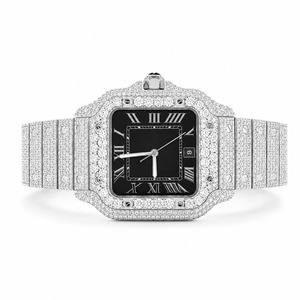 Reloj mecánico unisex de lujo, cuadrado, de acero inoxidable, con diamantes incrustados, esfera analógica, cristal de zafiro, 41 mm, cierre plegable - Product Image 3