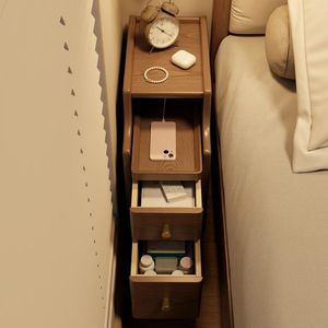 Modern <b>Slim</b> Wooden Bedside <b>Table</b> with Storage Drawers and Space Saving Design - Product Image 1