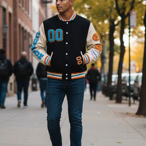 Custom Varsity <b>Jacket</b> Men Streetwear Letterman <b>Jacket</b> Embroidered Patch Bomber <b>Jacket</b> OEM Custom Logo Manufacturer - Product Image 6