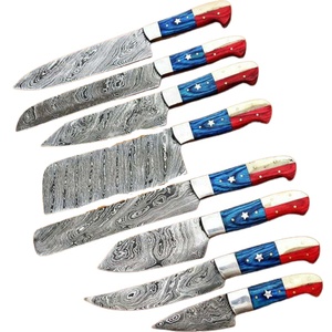 Ensemble de couteaux de cuisine Damas personnalisés 8 pièces, couteaux de chef forgés à la main avec manche en bois de résine, couteaux de cuisine professionnels OEM ODM - Product Image 1