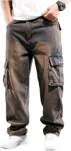 Pantalones Cargo de Mezclilla Marrón para Hombre de Naimat Abbas Industries, Cintura Alta, Corte Relajado, Múltiples Bolsillos, Impermeables, Estilo Urbano - Product Image 3