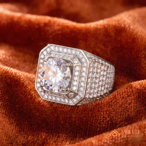 <b>Silver</b> White Gold Finish Big <b>Solitaire</b> <b>Ring</b> | Double Halo Round Cut Center Stone | Iced Out Hip Hop Celebrity Style Band - Product Image 2