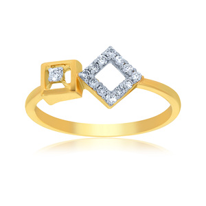 <b>Dainty</b> 14K Yellow Gold Geometric <b>Ring</b> 0.30ctw Round Diamonds Women’s Fine Jewelry Wedding Band Minimalist - Product Image 1