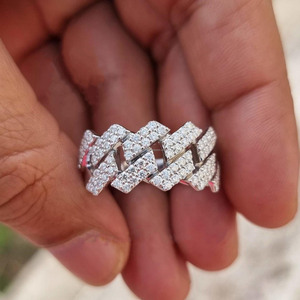 Geometric Moissanite Diamond Cocktail <b>Ring</b> Pave Setting 925 <b>Silver</b> Luxury <b>Statement</b> <b>Ring</b> Unisex Engagement Style Cuban Link <b>Ring</b> - Product Image 4