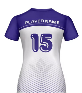 Custom Womens Blue Geometric <b>Volleyball</b> Jersey <b>Set</b> V-Neck Short Sleeve Sublimated Moisture Wicking Athletic Fit Summer Front - Product Image 4