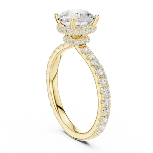 Anillo de compromiso unisex de oro macizo de dieciocho quilates con diamante cultivado en laboratorio de un quilate y medio, corte brillante redondo, halo oculto, de lujo. - Product Image 2