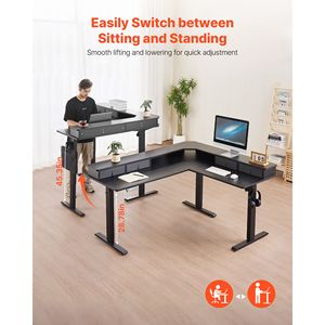 Scrivania da Gaming Angolare a L Regolabile Elettricamente con Doppi Ganci, Cassetti in Tessuto e Supporti CPU per Computer - Product Image 2