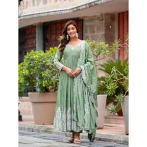 ชุดคลุมและกางเกง anarkali ดีไซเนอร์พร้อมชุดสวมใส่สำหรับงานปาร์ตี้ - Product Image 2