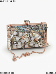 Designer Handmade Brass Mother Pearl Bridal Evening <b>Clutch</b> <b>Bag</b> Ladies Wedding Parties Multi Color - Product Image 1