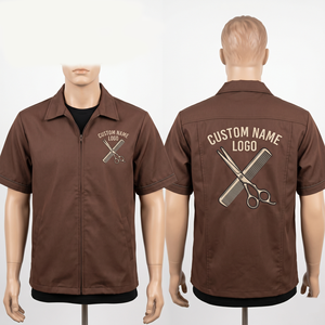 Chaqueta de Barbero para Hombre, 220 GSM, Sarga de Polialgodón, Color Caqui Beige, Panel Trasero Ventilado, Uniforme con Logotipo Bordado Personalizado - Product Image 5