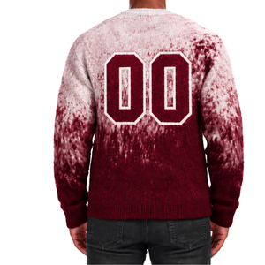 Pull en maille dégradé bordeaux et blanc pour homme, col rond, manches longues, personnalisé, style streetwear décontracté, mode hiver, vente en gros - Product Image 2