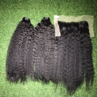 Extensions de cheveux naturels noirs, texture lisse et crépue, double trame, cheveux humains naturels, 100% vierges non traités
