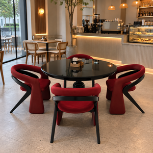 Ensemble de table à manger ronde de luxe moderne avec chaises d'appoint rembourrées pour restaurant, café, hôtel, appartement, mobilier de salle à manger - Product Image 2