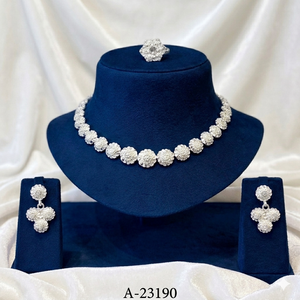 Latest Trendy Indian Gold Plated Zircon Floral <b>Necklace</b> and Earring <b>Set</b> for Women Engagement Wedding & Party Jewelry - Product Image 4