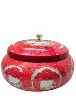 Plateau en métal Art Déco avec impression émail et Pichwai, forme ronde, avec pot, décoration d'intérieur pour Diwali, Ramadan, cadeaux de mariage et cadeaux de remerciement