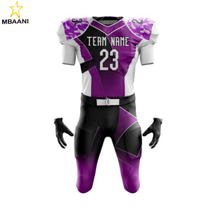Uniformes de Fútbol Americano Personalizados, Conjunto de Jersey y Pantalones Sublimados, Cuello en V, Manga Corta, Ajustado, Absorbe la Humedad, Morado y Negro para Hombre - Product Image 2