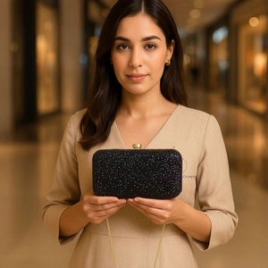 Nouvelle arrivée : Pochette noire scintillante pour femme, sac à main de soirée avec chaîne amovible pour femme. - Product Image 5