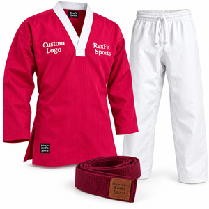 Traje de Taekwondo Academy Fit para Artes Marciales, Unisex, de Algodón y Poliéster, para Práctica, con Pantalones Anchos, Cinturón, Dobok, Uniforme Personalizado - Product Image 2