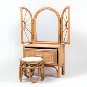 <b>Floor</b> <b>stand</b> vanity for kids handmade rattan makeup desk toddler dressing table with chair and <b>mirror</b> - Product Image 1