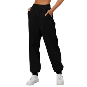 Pantalones de chándal de invierno con forro polar antibolitas de algodón 100% para mujer, ropa de calle con cierre de cordón, longitud completa plana, 320g - Product Image 3