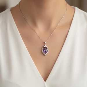 NIKHIL GEMS Collier Pendentif Vintage en Améthyste Taille Poire, Argent Sterling, Certifié par un Certificat de Gemmes Naturelles de Tiers, Bijoux en Pierres Précieuses Naturelles - Product Image 3